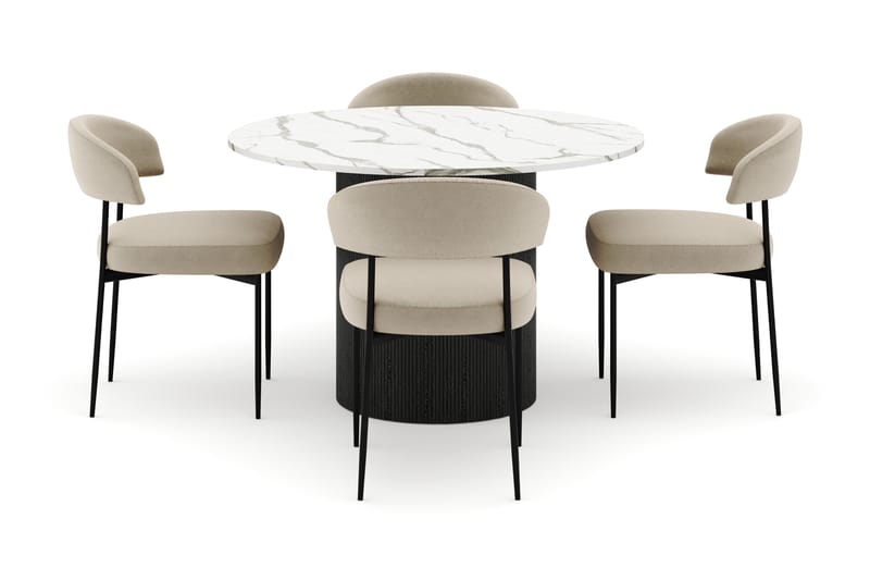 Uppveda Rundt Spisebord 120 cm med 4 Sawako Stoler - Svart/Hvit - Møbler - Bord - Spisegrupper