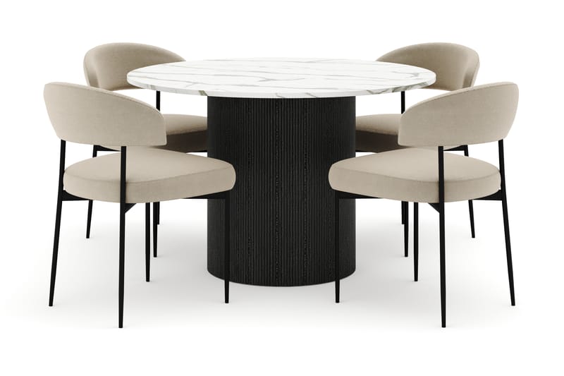 Uppveda Rundt Spisebord 120 cm med 4 Sawako Stoler - Svart/Hvit - Møbler - Bord - Spisegrupper