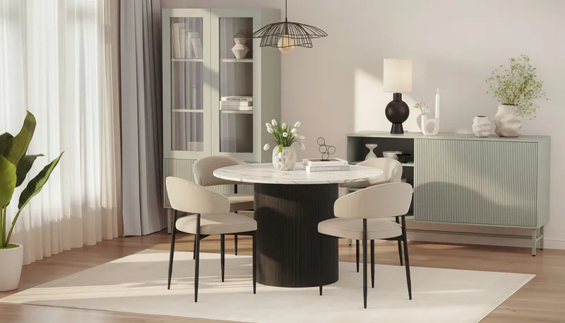 Uppveda Rundt Spisebord 120 cm med 4 Sawako Stoler - Svart/Hvit - Møbler - Bord - Spisegrupper