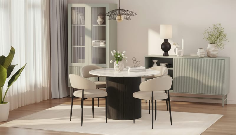 Uppveda Rundt Spisebord 120 cm med 4 Sawako Stoler - Svart/Hvit - Møbler - Bord - Spisegrupper