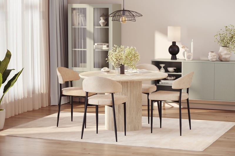 Uppveda Rundt Spisebord 120 cm med travertin-look med 4 stk Jairam Spisestoler - Beige - Møbler - Bord - Spisegrupper