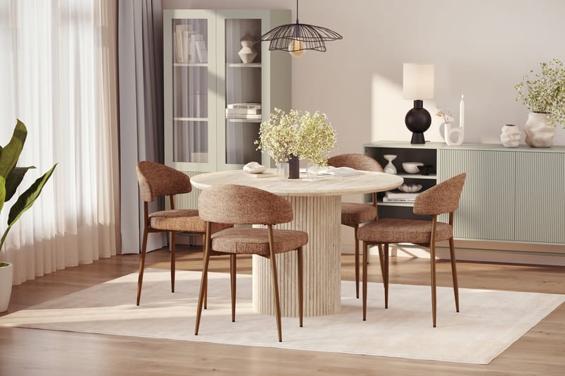 Uppveda Rundt Spisebord 120 cm med travertin-look med 4 stk Jairam Spisestoler - Beige - Møbler - Bord - Spisegrupper