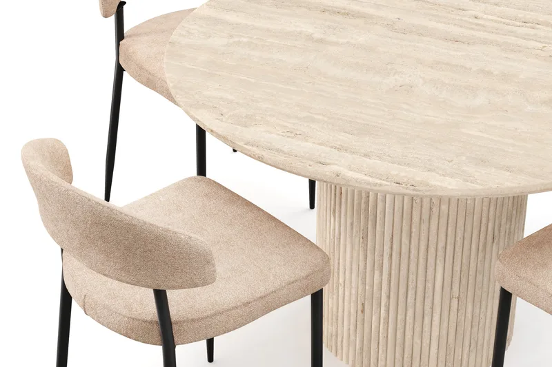 Uppveda Rundt Spisebord 120 cm med travertin-look med 4 stk Jairam Spisestoler - Beige - Møbler - Bord - Spisegrupper