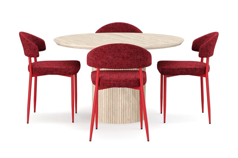 Uppveda Rundt Spisebord 120 cm med travertin-look med 4 stk Jairam Spisestoler - Beige - Møbler - Bord - Spisegrupper