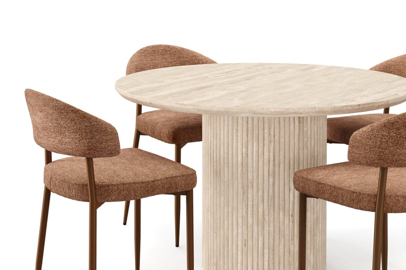 Uppveda Rundt Spisebord 120 cm med travertin-look med 4 stk Jairam Spisestoler - Beige - Møbler - Bord - Spisegrupper