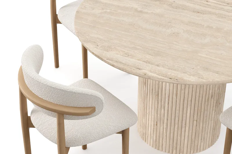 Uppveda Rundt Spisebord 120 cm med travertin-look med 4 stk Jaiveer Spisestoler - Beige - Møbler - Bord - Spisegrupper