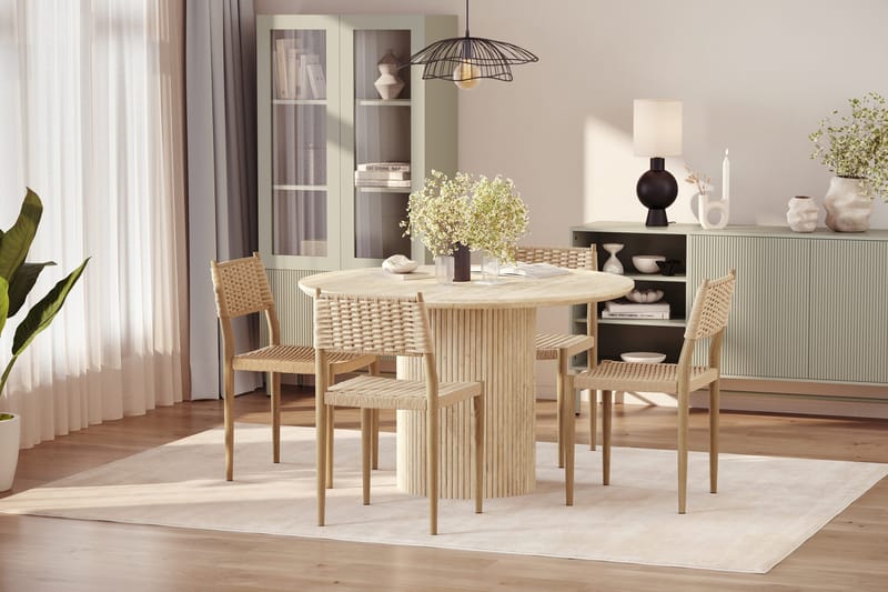 Uppveda Rundt Spisebord 120 cm med travertin-look med 4 stk Jamna Spisestoler - Beige - Møbler - Bord - Spisegrupper