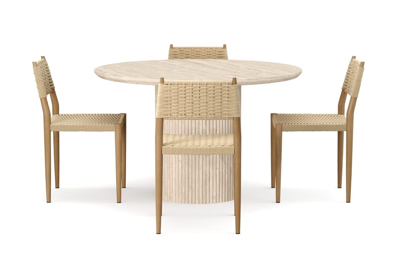 Uppveda Rundt Spisebord 120 cm med travertin-look med 4 stk Jamna Spisestoler - Beige - Møbler - Bord - Spisegrupper