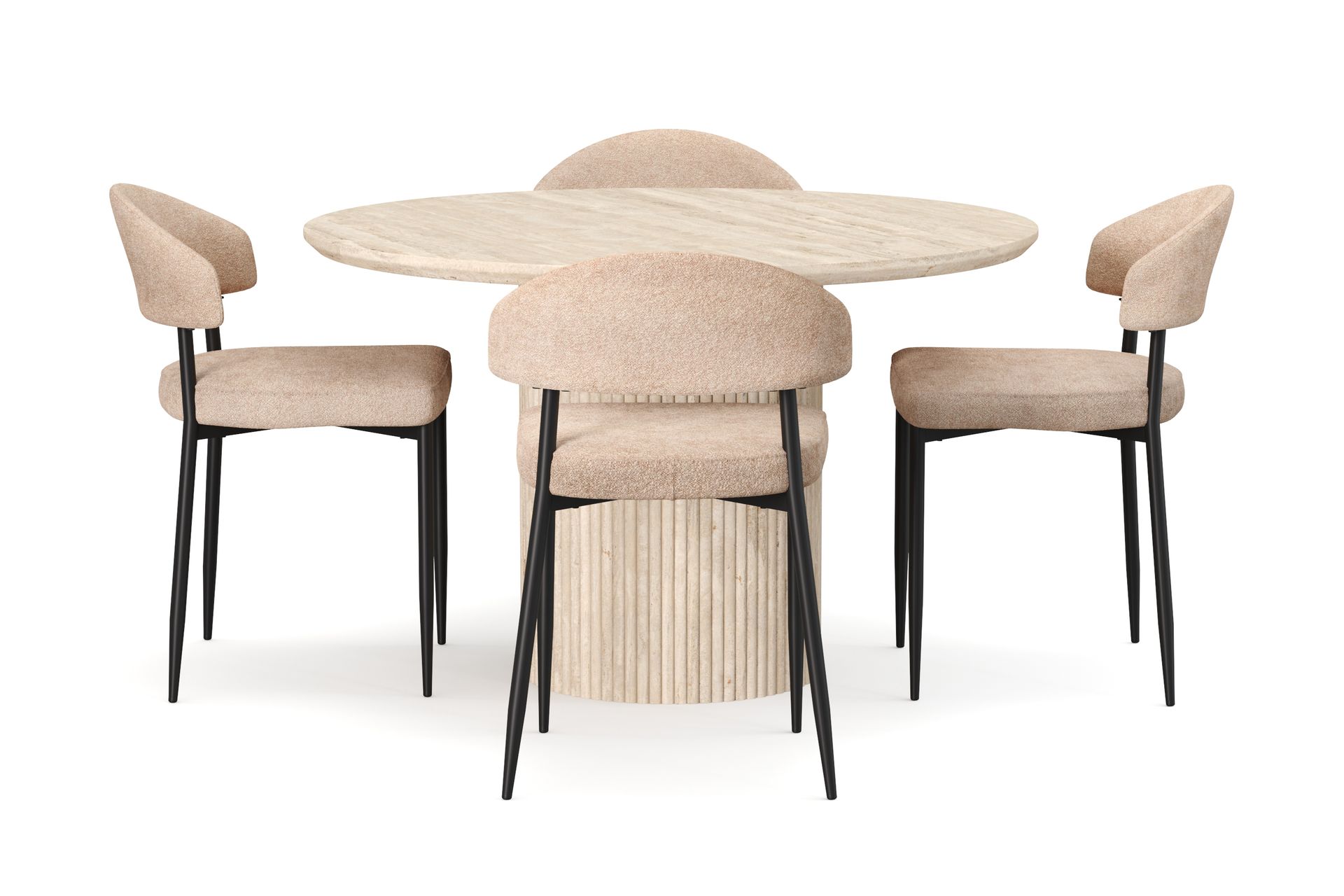Uppveda Rundt Spisebord 130 cm med travertin-look med 4 stk Jairam Spisestoler - Beige - Møbler - Bord - Spisegrupper