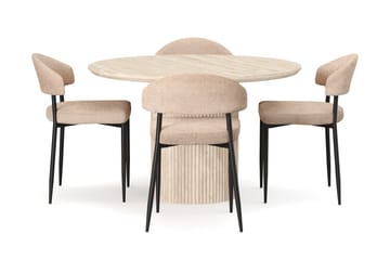 Uppveda Rundt Spisebord 130 cm med travertin-look med 4 stk Jairam Spisestoler - Beige - Møbler - Bord - Spisegrupper