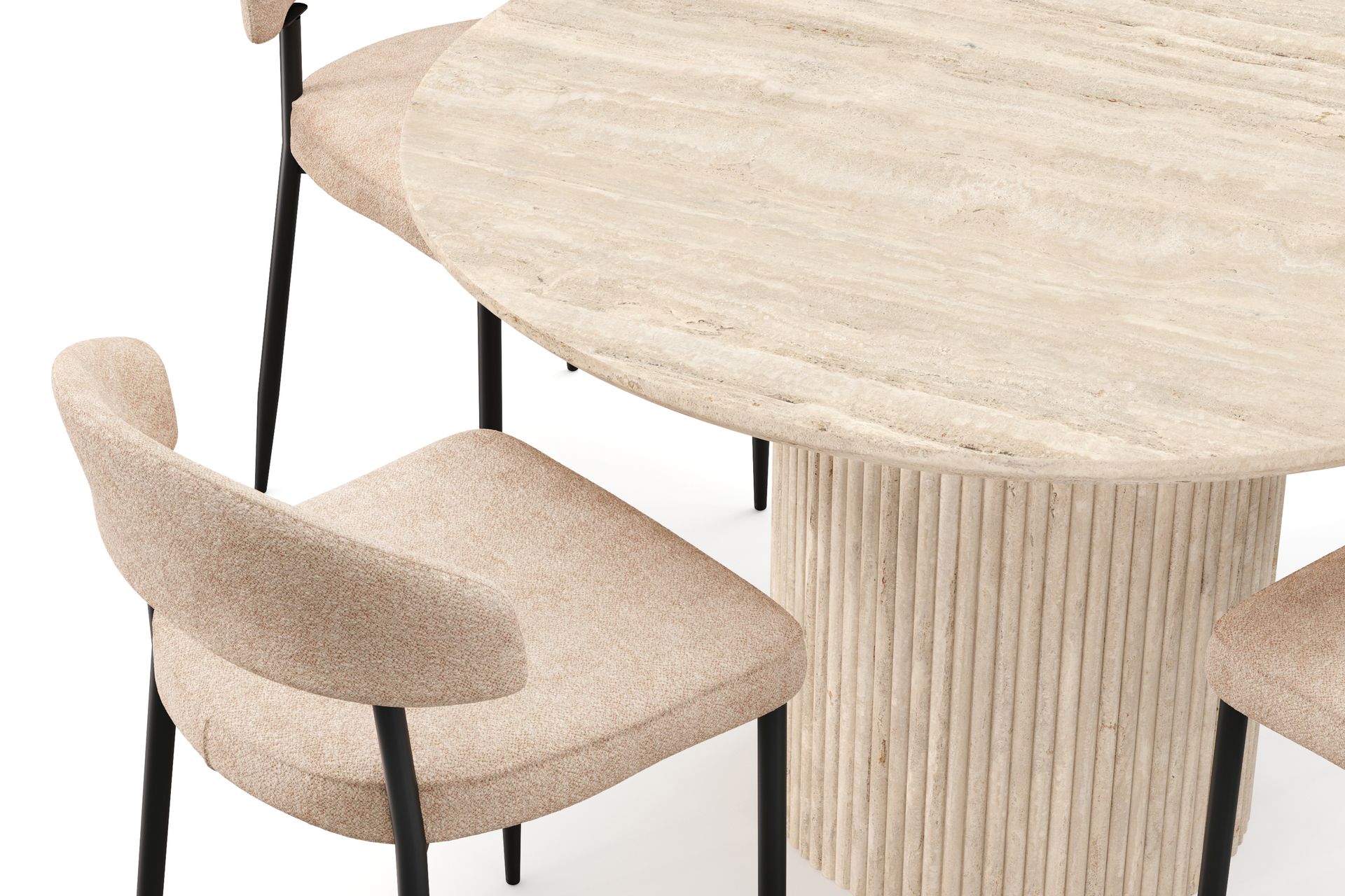 Uppveda Rundt Spisebord 130 cm med travertin-look med 4 stk Jairam Spisestoler - Beige - Møbler - Bord - Spisegrupper