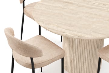 Uppveda Rundt Spisebord 130 cm med travertin-look med 4 stk Jairam Spisestoler - Beige - Møbler - Bord - Spisegrupper