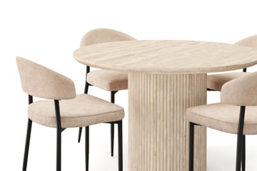Uppveda Rundt Spisebord 130 cm med travertin-look med 4 stk Jairam Spisestoler - Beige - Møbler - Bord - Spisegrupper