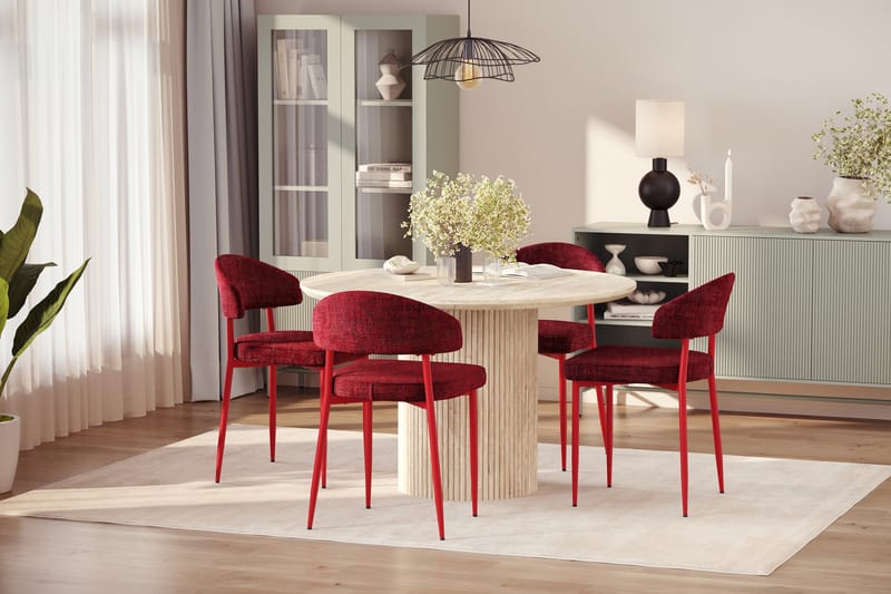 Uppveda Rundt Spisebord 130 cm med travertin-look med 4 stk Jairam Spisestoler - Beige - Møbler - Bord - Spisegrupper