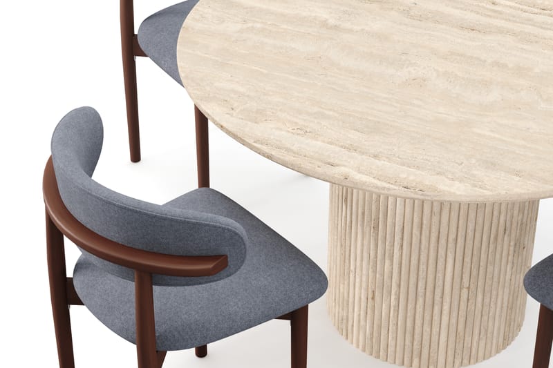 Uppveda Rundt Spisebord 130 cm med travertin-look med 4 stk Jaiveer Spisestoler - Beige - Møbler - Bord - Spisegrupper