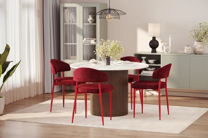 Uppveda Spisebord 120 cm Rund med 4 stk Jairam Matstkolar - Brun - Møbler - Bord - Spisegrupper