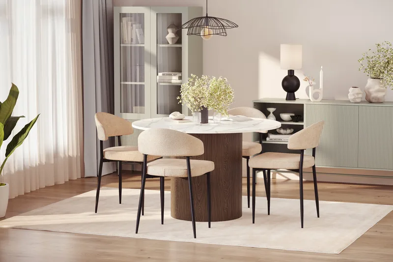 Uppveda Spisebord 120 cm Rund med 4 stk Jairam Matstkolar - Brun - Møbler - Bord - Spisegrupper