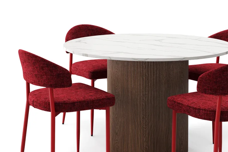 Uppveda Spisebord 120 cm Rund med 4 stk Jairam Matstkolar - Brun - Møbler - Bord - Spisegrupper