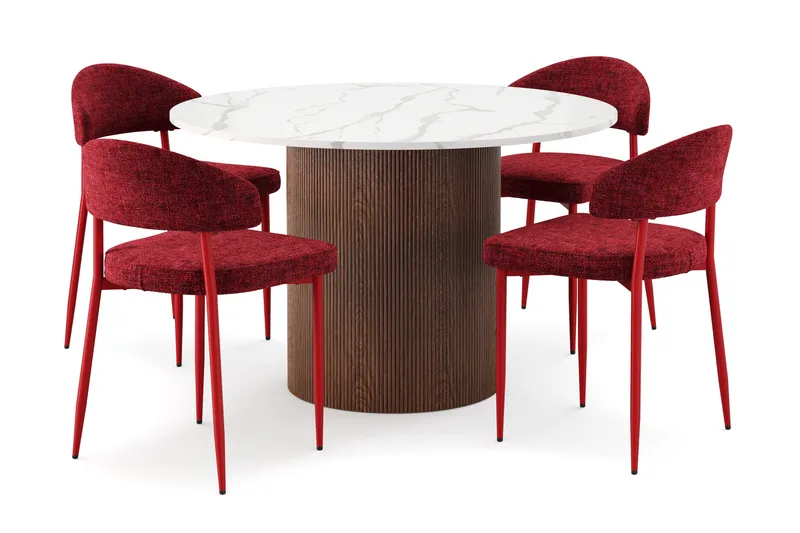 Uppveda Spisebord 120 cm Rund med 4 stk Jairam Matstkolar, Brun