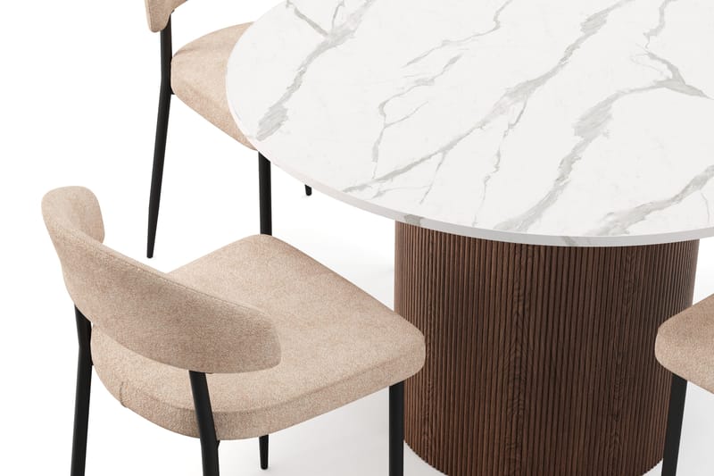 Uppveda Spisebord 120 cm Rund med 4 stk Jairam Matstkolar - Brun - Møbler - Bord - Spisegrupper