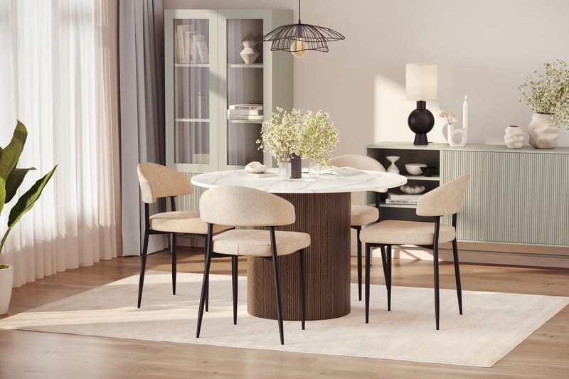 Uppveda Spisebord 120 cm Rund med 4 stk Jairam Matstkolar - Brun - Møbler - Bord - Spisegrupper