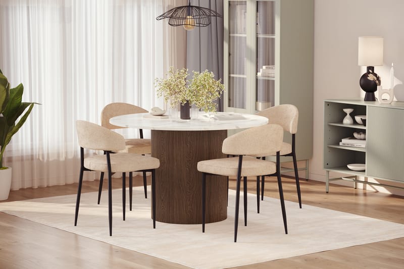 Uppveda Spisebord 120 cm Rund med 4 stk Jairam Matstkolar - Brun - Møbler - Bord - Spisegrupper