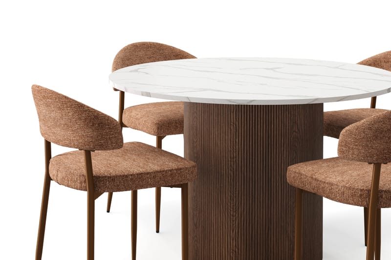 Uppveda Spisebord 120 cm Rund med 4 stk Jairam Matstkolar - Brun - Møbler - Bord - Spisegrupper