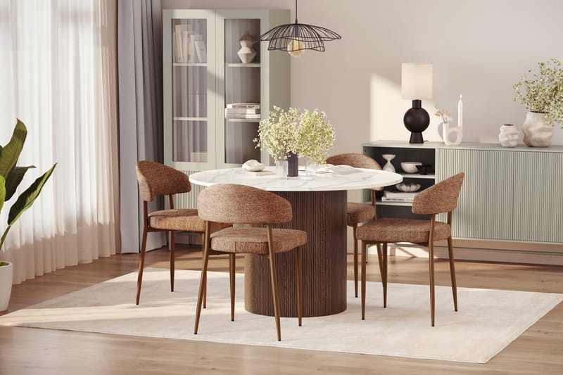 Uppveda Spisebord 120 cm Rund med 4 stk Jairam Matstkolar - Brun - Møbler - Bord - Spisegrupper