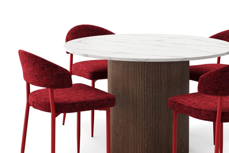 Uppveda Spisebord 120 cm Rund med 4 stk Jairam Matstkolar - Brun - Møbler - Bord - Spisegrupper