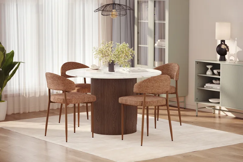 Uppveda Spisebord 120 cm Rund med 4 stk Jairam Matstkolar - Brun - Møbler - Bord - Spisegrupper