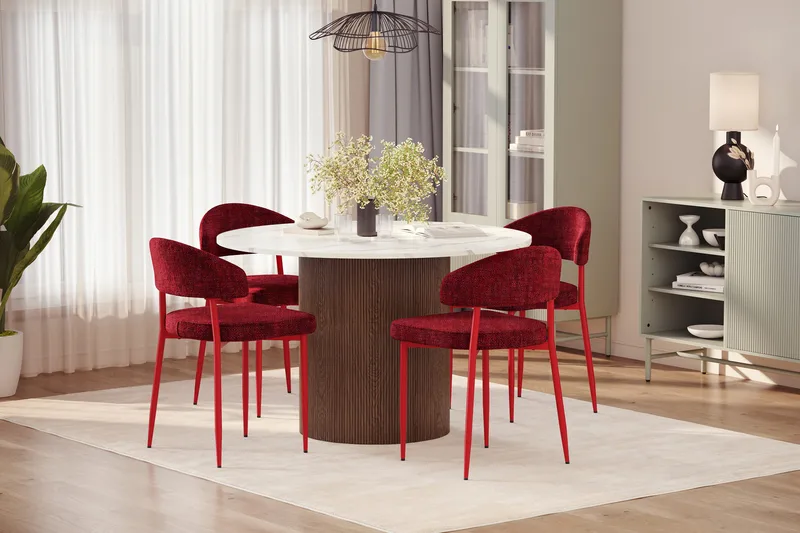 Uppveda Spisebord 120 cm Rund med 4 stk Jairam Matstkolar - Brun - Møbler - Bord - Spisegrupper