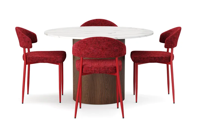 Uppveda Spisebord 120 cm Rund med 4 stk Jairam Matstkolar - Brun - Møbler - Bord - Spisegrupper