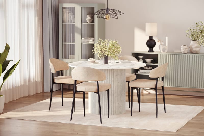 Uppveda Spisebord 120 cm Rund med 4 stk Jairam Matstkolar - Hvit - Møbler - Bord - Spisegrupper