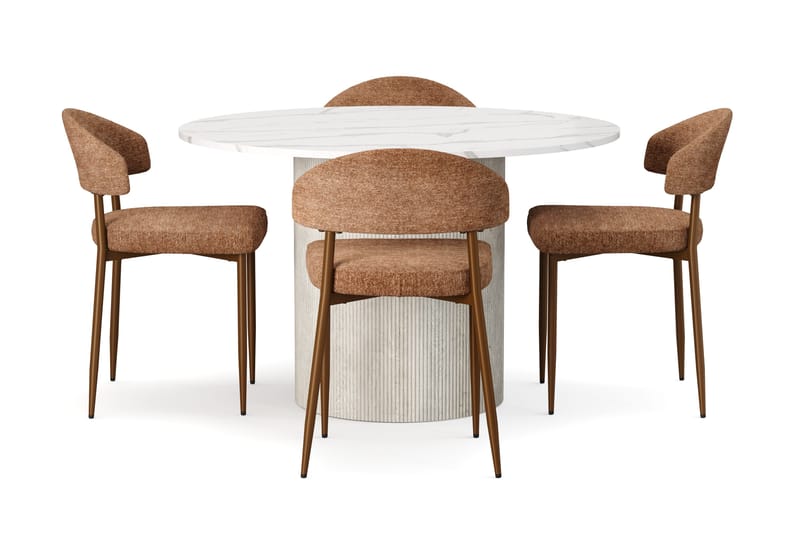 Uppveda Spisebord 120 cm Rund med 4 stk Jairam Matstkolar - Hvit - Møbler - Bord - Spisegrupper