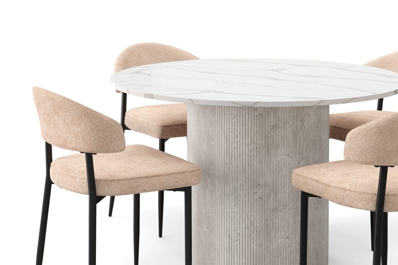Uppveda Spisebord 120 cm Rund med 4 stk Jairam Matstkolar - Hvit - Møbler - Bord - Spisegrupper