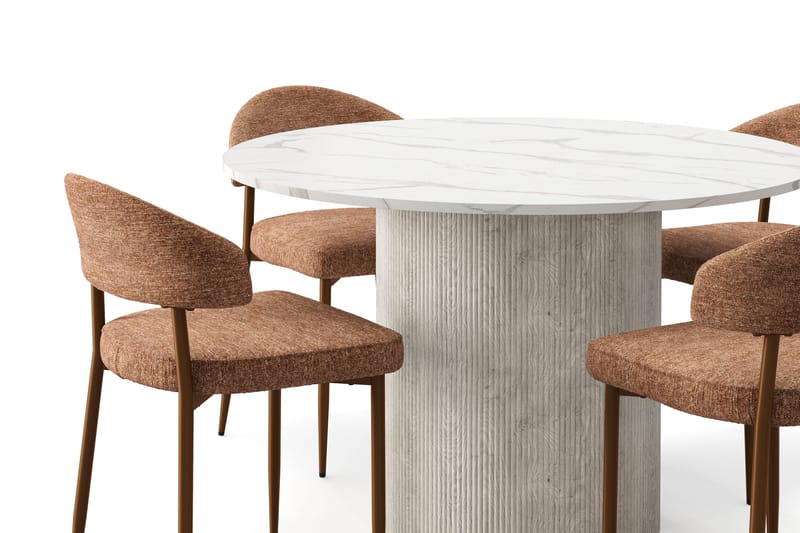 Uppveda Spisebord 120 cm Rund med 4 stk Jairam Matstkolar - Hvit - Møbler - Bord - Spisegrupper