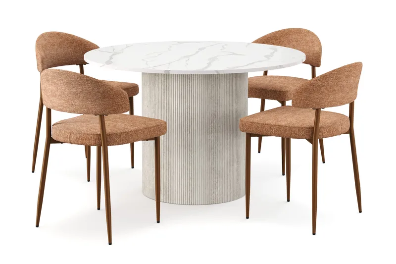 Uppveda Spisebord 120 cm Rund med 4 stk Jairam Matstkolar, Hvit