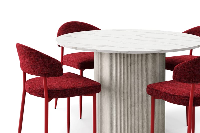 Uppveda Spisebord 120 cm Rund med 4 stk Jairam Matstkolar - Hvit - Møbler - Bord - Spisegrupper