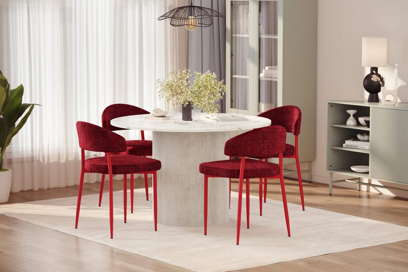 Uppveda Spisebord 120 cm Rund med 4 stk Jairam Matstkolar - Hvit - Møbler - Bord - Spisegrupper