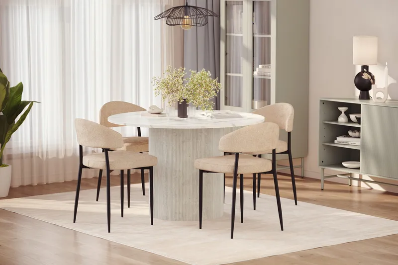 Uppveda Spisebord 120 cm Rund med 4 stk Jairam Matstkolar - Hvit - Møbler - Bord - Spisegrupper