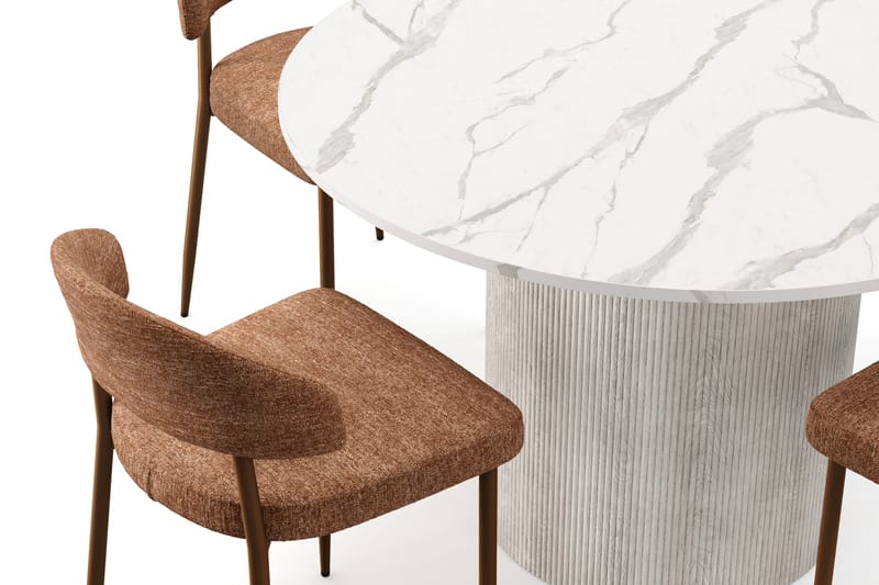 Uppveda Spisebord 120 cm Rund med 4 stk Jairam Matstkolar - Hvit - Møbler - Bord - Spisegrupper