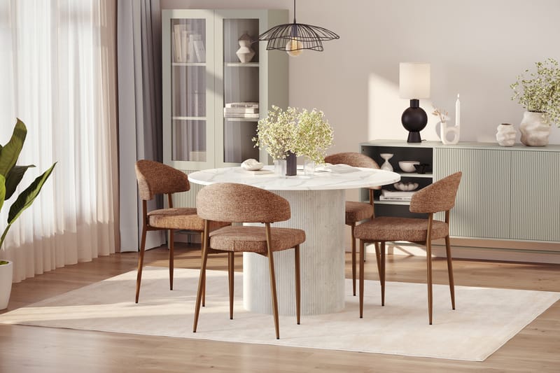 Uppveda Spisebord 120 cm Rund med 4 stk Jairam Matstkolar - Hvit - Møbler - Bord - Spisegrupper