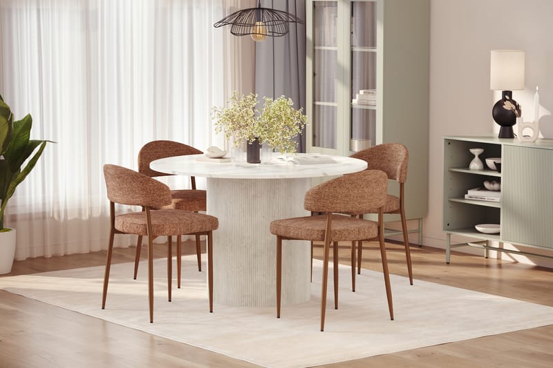 Uppveda Spisebord 120 cm Rund med 4 stk Jairam Matstkolar - Hvit - Møbler - Bord - Spisegrupper