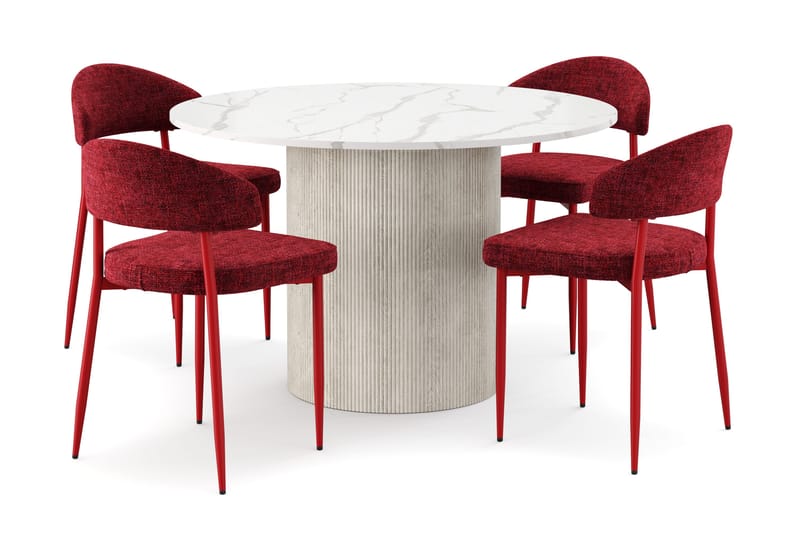 Uppveda Spisebord 120 cm Rund med 4 stk Jairam Matstkolar, Hvit