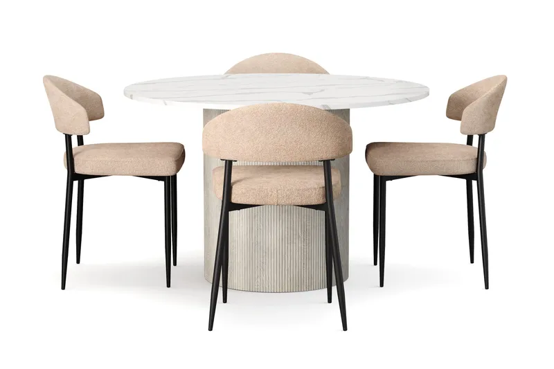 Uppveda Spisebord 120 cm Rund med 4 stk Jairam Matstkolar - Hvit - Møbler - Bord - Spisegrupper