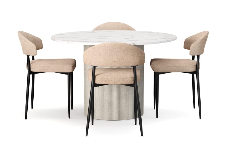 Uppveda Spisebord 120 cm Rund med 4 stk Jairam Matstkolar - Hvit - Møbler - Bord - Spisegrupper