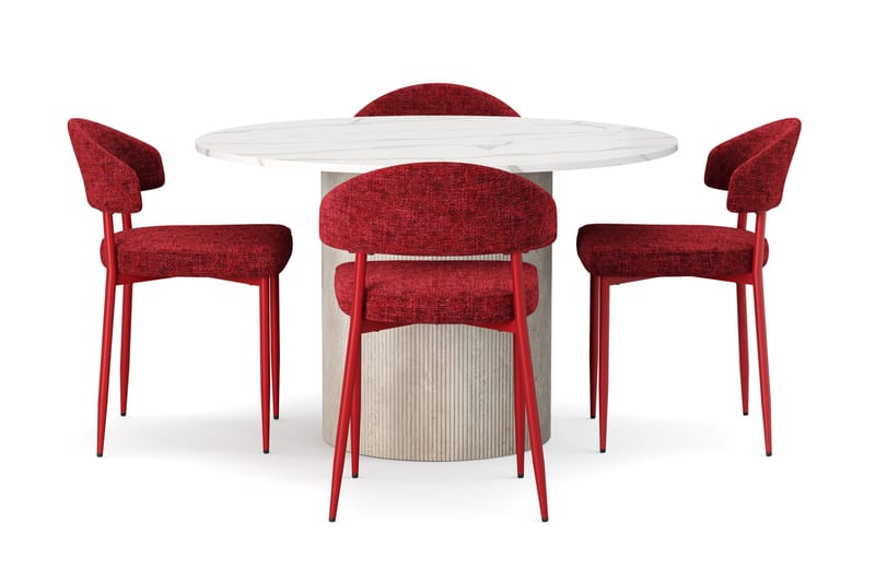 Uppveda Spisebord 120 cm Rund med 4 stk Jairam Matstkolar - Hvit - Møbler - Bord - Spisegrupper