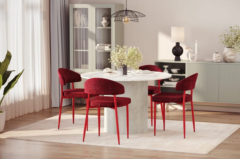 Uppveda Spisebord 120 cm Rund med 4 stk Jairam Matstkolar - Hvit - Møbler - Bord - Spisegrupper