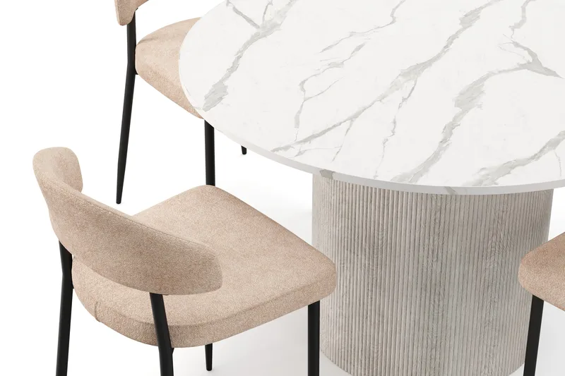 Uppveda Spisebord 120 cm Rund med 4 stk Jairam Matstkolar - Hvit - Møbler - Bord - Spisegrupper