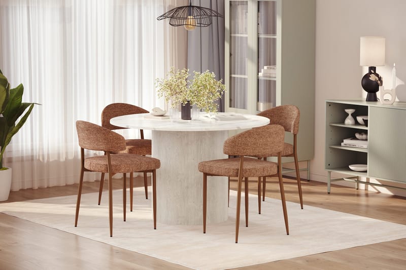 Uppveda Spisebord 120 cm Rund med 4 stk Jairam Matstkolar - Hvit - Møbler - Bord - Spisegrupper